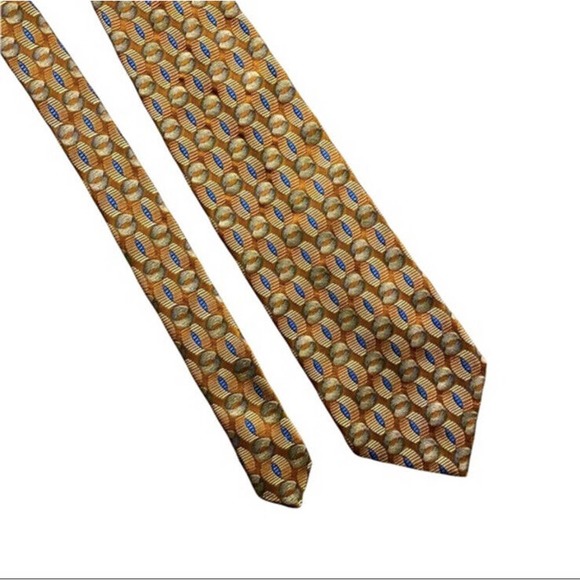 Ermenegildo Zegna Silk Tie Chunky Wide Made In Italy Yellow Gold Blue Geometric - Picture 6 of 8